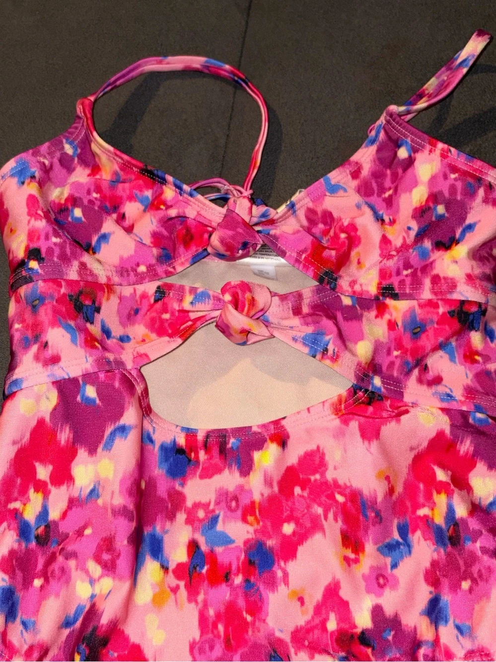 Girls Pink Floral One-Piece Swimsuit with Cutout Detail 6/7